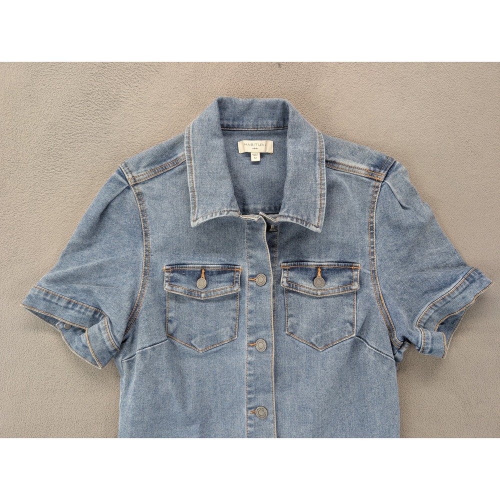 Habitual Denim Shirt Dress Medium Blue Jean Short Sleeve Casual - Picture 3 of 8